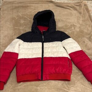 Tommy Hilfiger Red, White, and Black Puffer Jacket